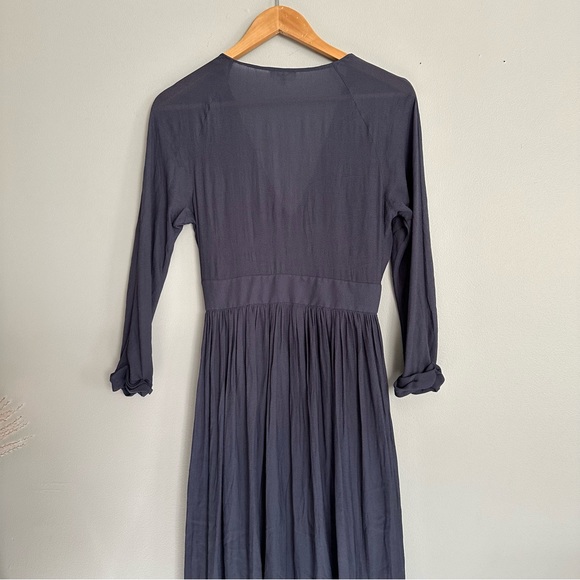 Aritzia Wilfred Navy Blue Midi Faux Wrap Dress - Picture 12 of 13
